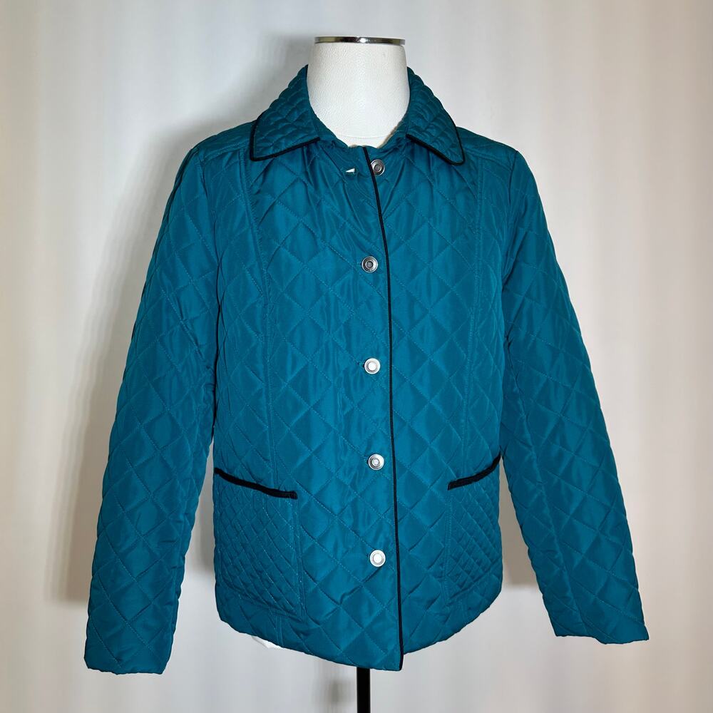 Studio Works Teal Diamond Quilted Field Jacket Coat Womens Petite Size Medium PM